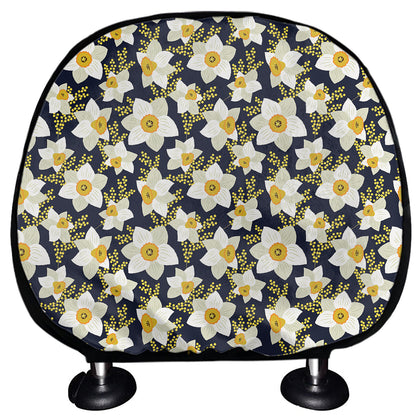 White Daffodil Flower Pattern Print Car Headrest Covers