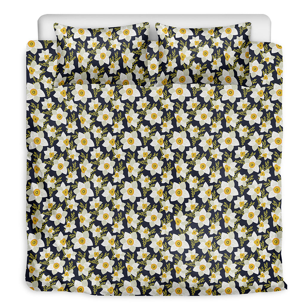 White Daffodil Flower Pattern Print Duvet Cover Bedding Set