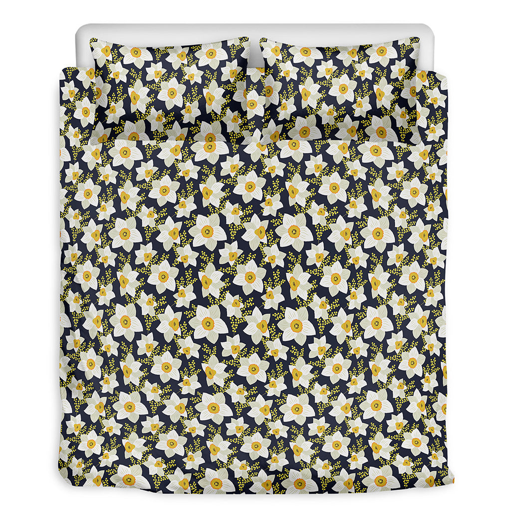 White Daffodil Flower Pattern Print Duvet Cover Bedding Set