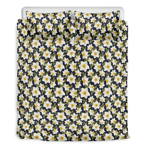 White Daffodil Flower Pattern Print Duvet Cover Bedding Set