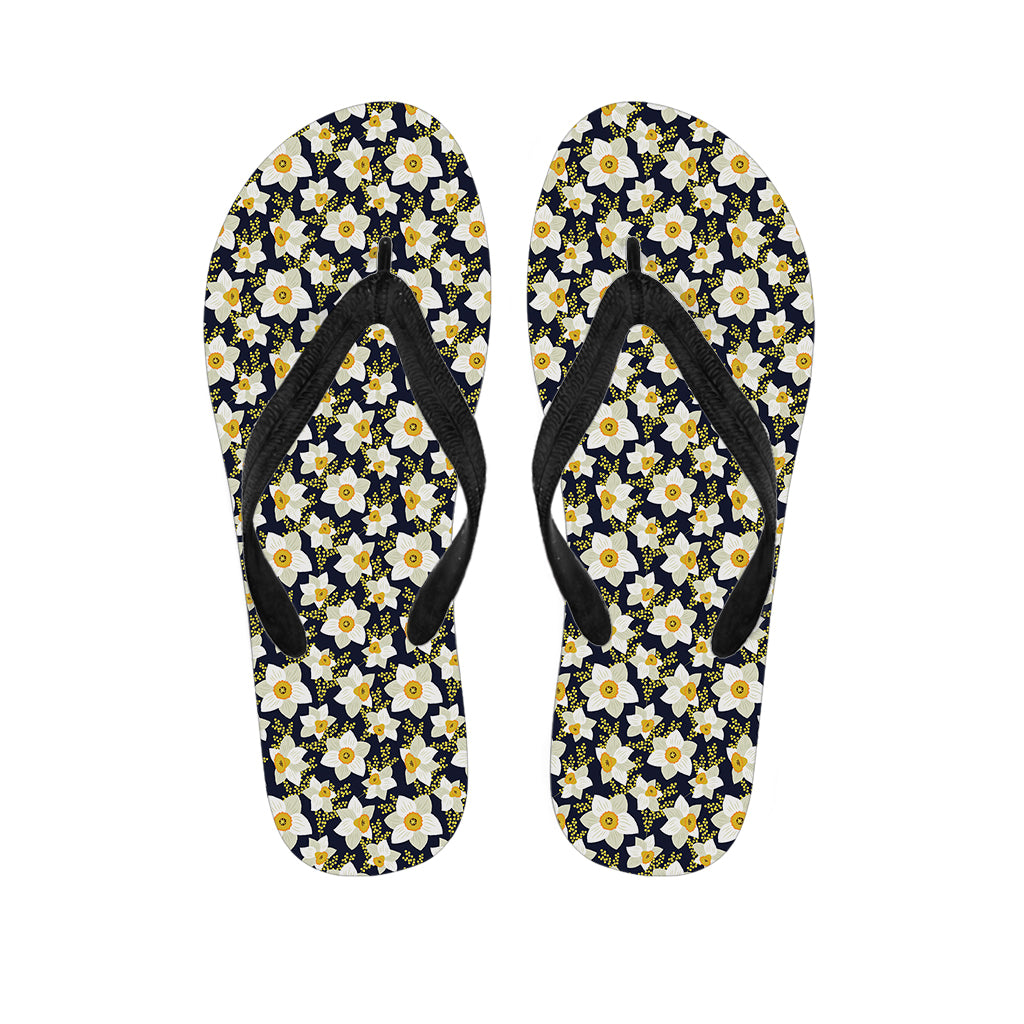White Daffodil Flower Pattern Print Flip Flops