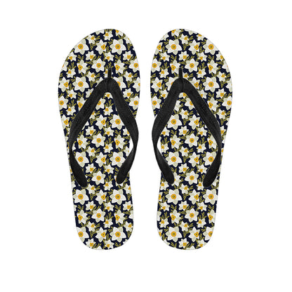 White Daffodil Flower Pattern Print Flip Flops