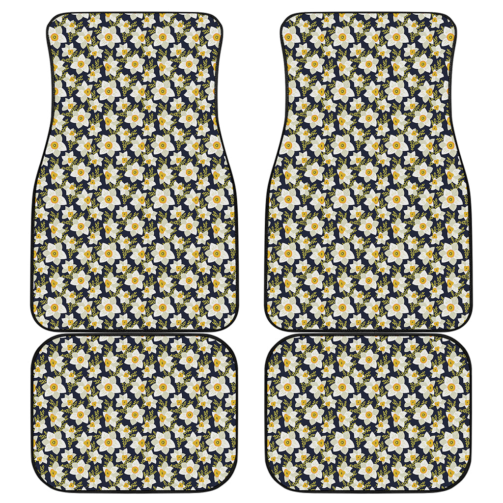 White Daffodil Flower Pattern Print Front and Back Car Floor Mats