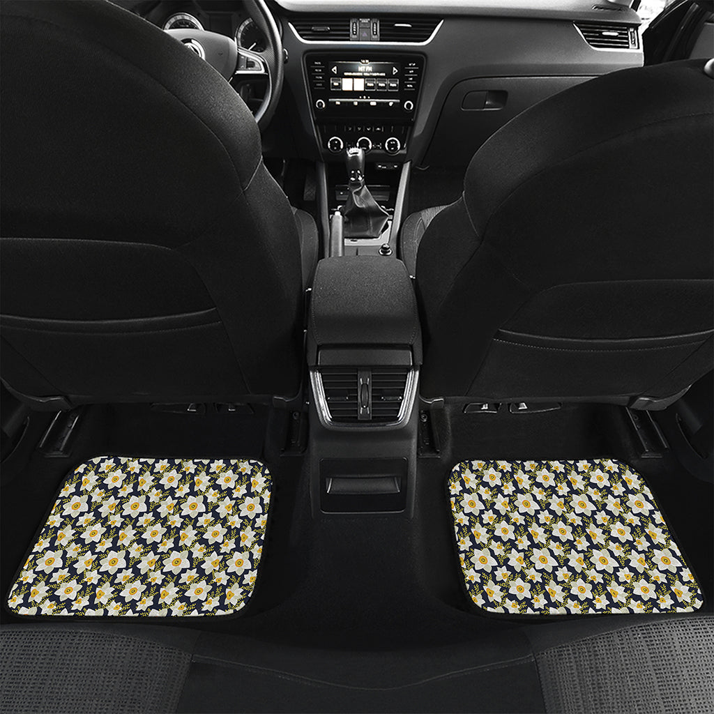 White Daffodil Flower Pattern Print Front and Back Car Floor Mats