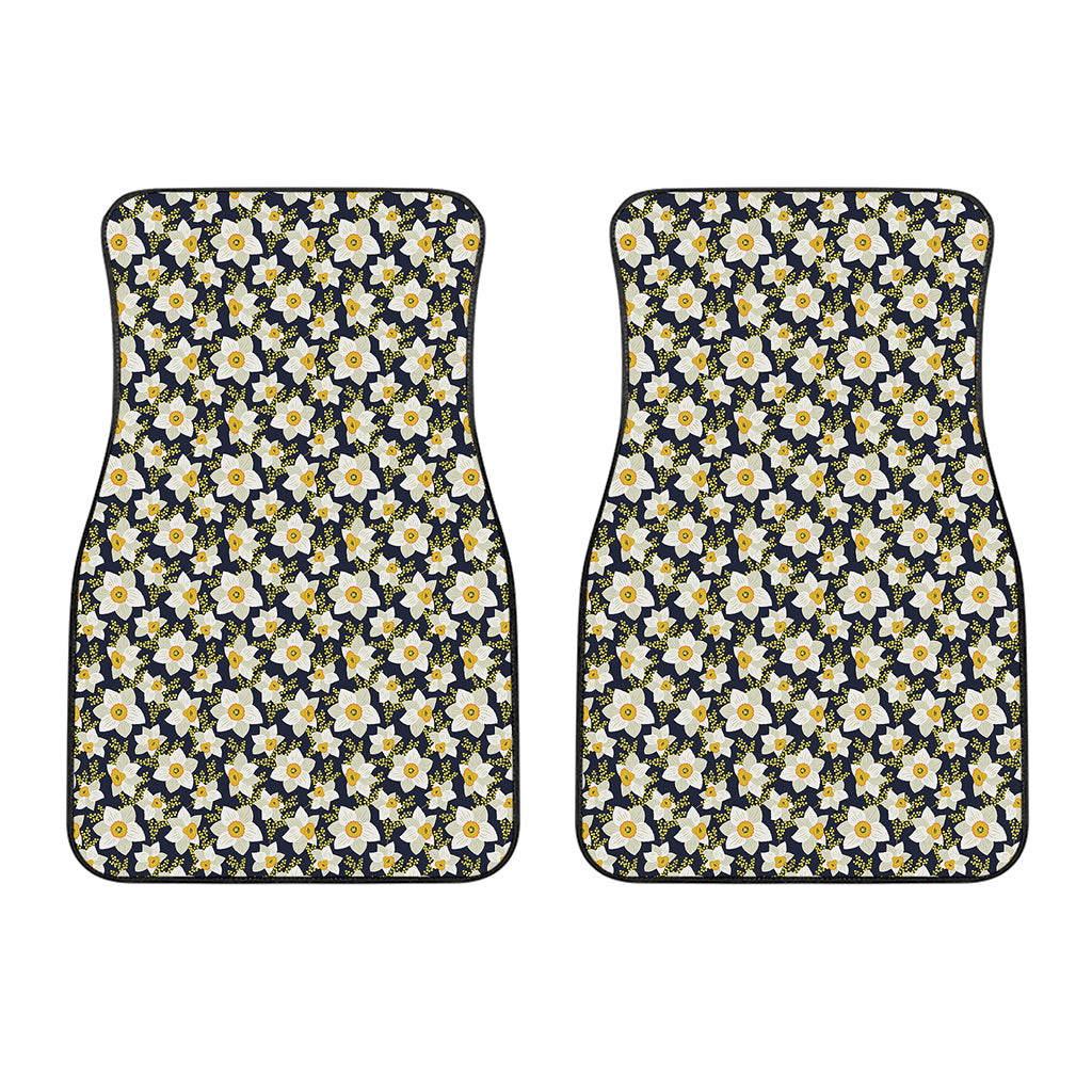 White Daffodil Flower Pattern Print Front Car Floor Mats