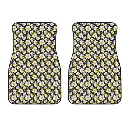 White Daffodil Flower Pattern Print Front Car Floor Mats