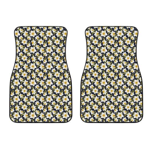 White Daffodil Flower Pattern Print Front Car Floor Mats