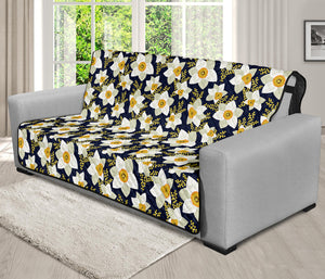 White Daffodil Flower Pattern Print Futon Protector