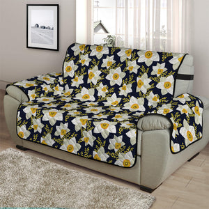 White Daffodil Flower Pattern Print Half Sofa Protector