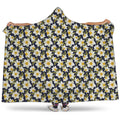 White Daffodil Flower Pattern Print Hooded Blanket