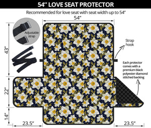 White Daffodil Flower Pattern Print Loveseat Protector