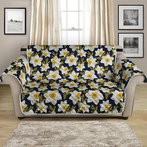 White Daffodil Flower Pattern Print Loveseat Protector