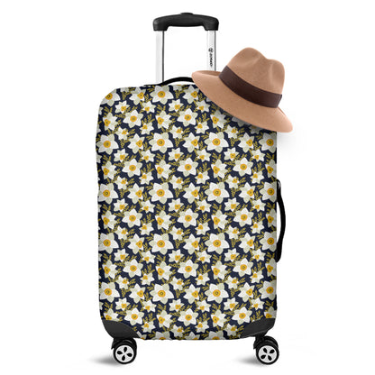 White Daffodil Flower Pattern Print Luggage Cover