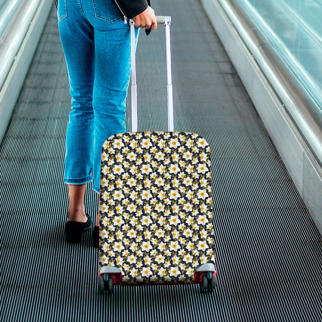 White Daffodil Flower Pattern Print Luggage Cover