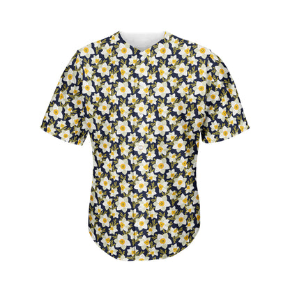 White Daffodil Flower Pattern Print Men's Baseball Jersey
