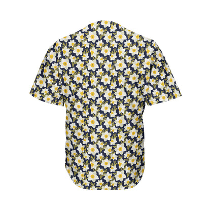 White Daffodil Flower Pattern Print Men's Baseball Jersey