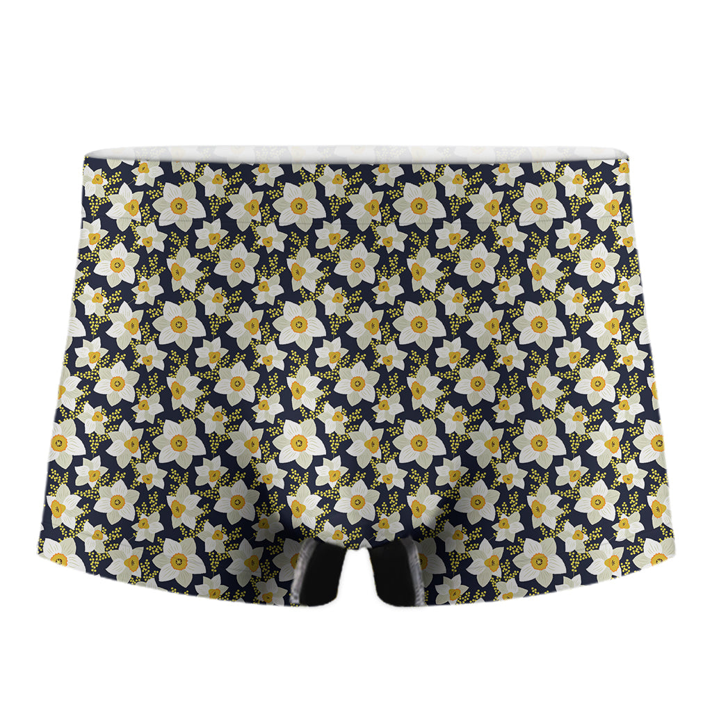 White Daffodil Flower Pattern Print Men's Boxer Briefs