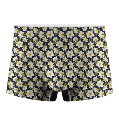 White Daffodil Flower Pattern Print Men's Boxer Briefs