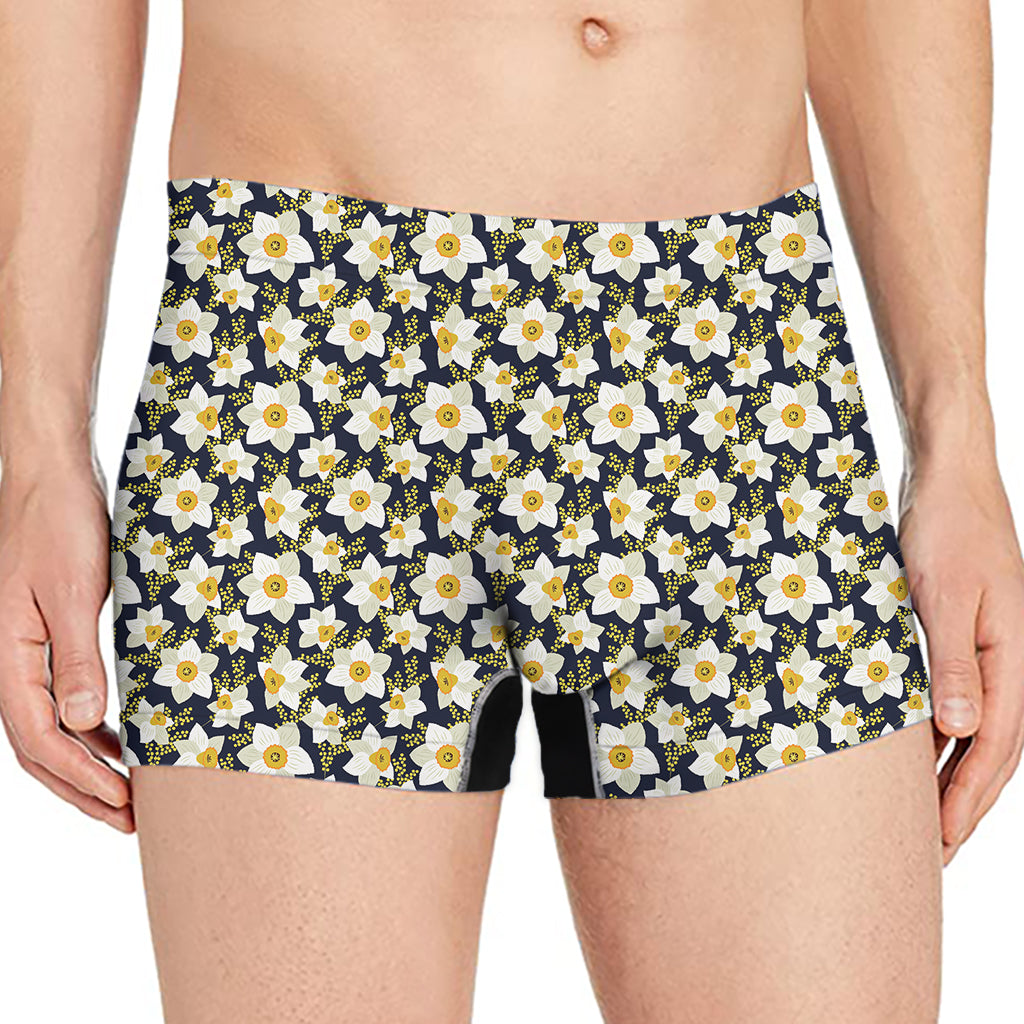 White Daffodil Flower Pattern Print Men's Boxer Briefs
