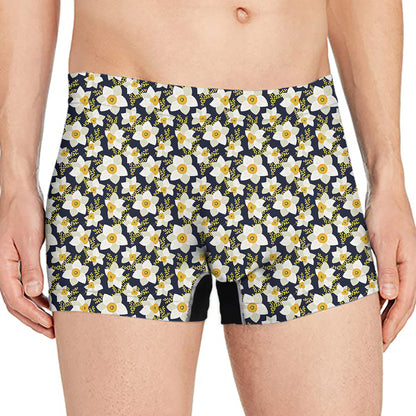 White Daffodil Flower Pattern Print Men's Boxer Briefs