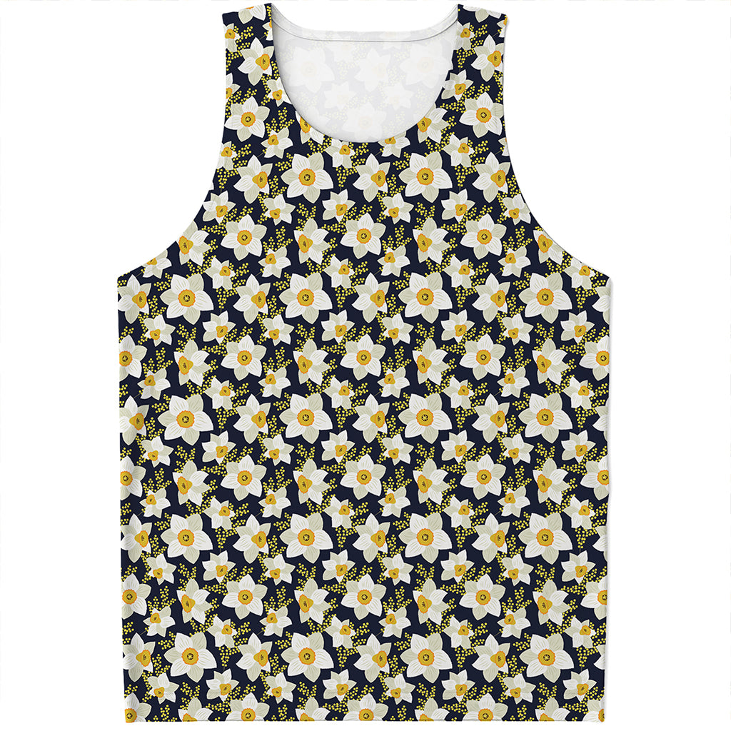 White Daffodil Flower Pattern Print Men's Tank Top