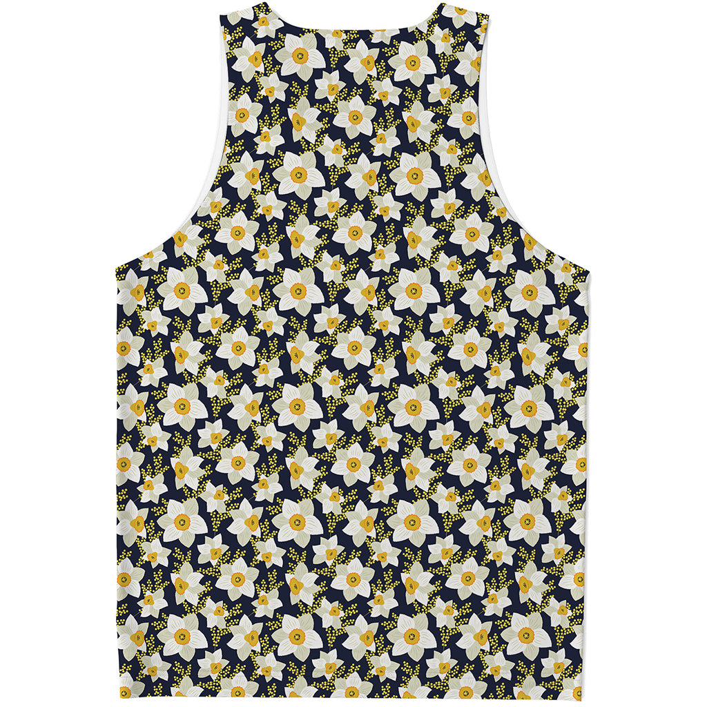 White Daffodil Flower Pattern Print Men's Tank Top