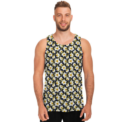White Daffodil Flower Pattern Print Men's Tank Top