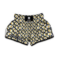 White Daffodil Flower Pattern Print Muay Thai Boxing Shorts