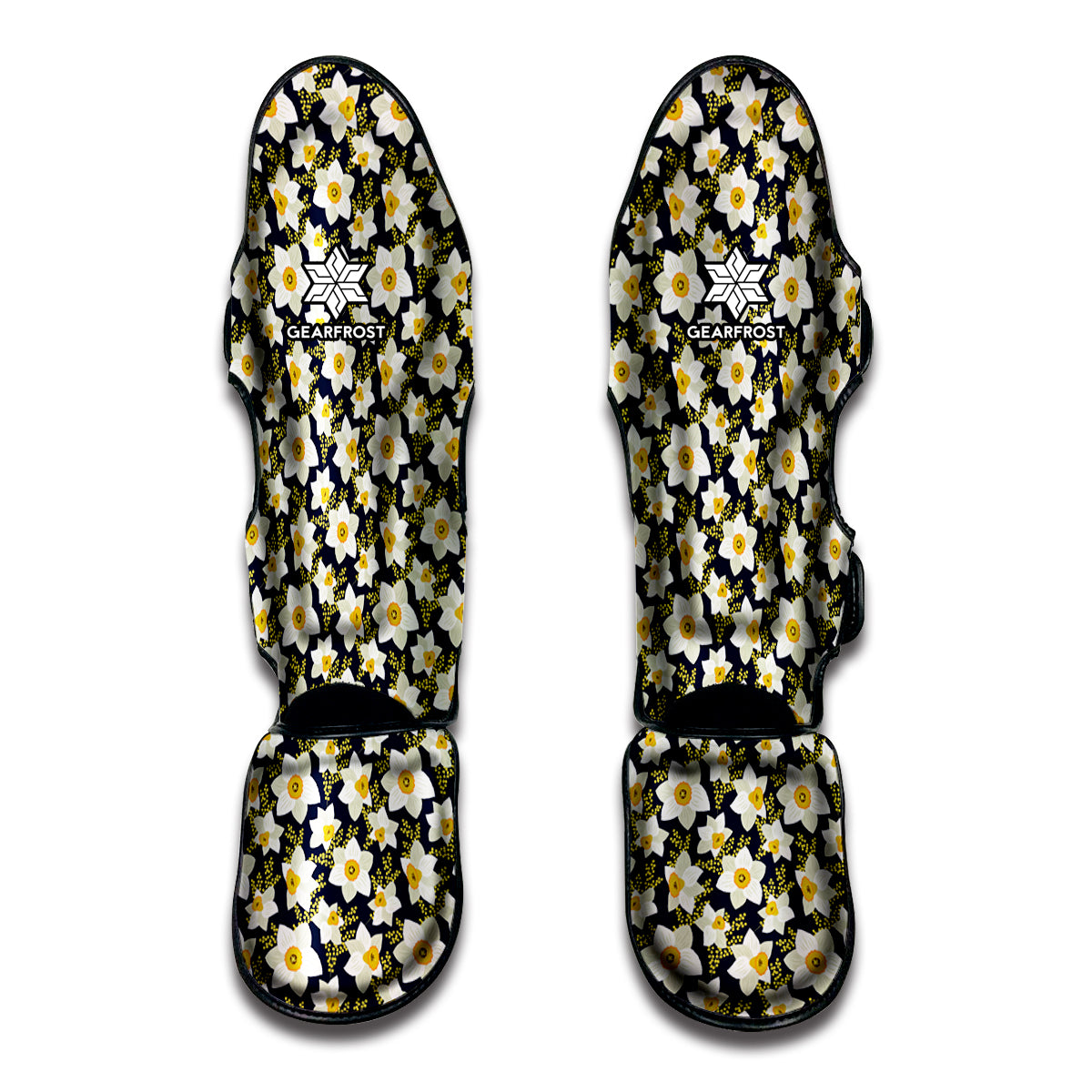 White Daffodil Flower Pattern Print Muay Thai Shin Guard