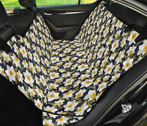 White Daffodil Flower Pattern Print Pet Car Back Seat Cover