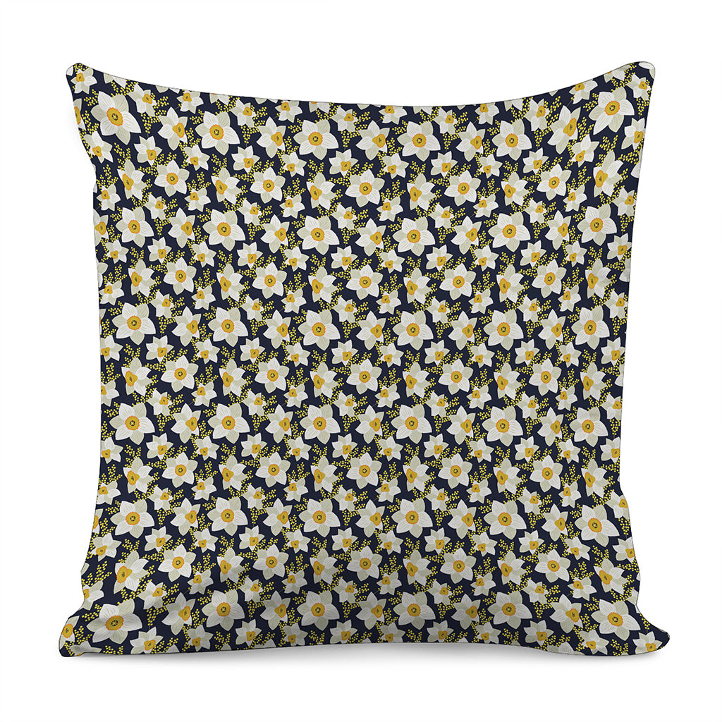 White Daffodil Flower Pattern Print Pillow Cover