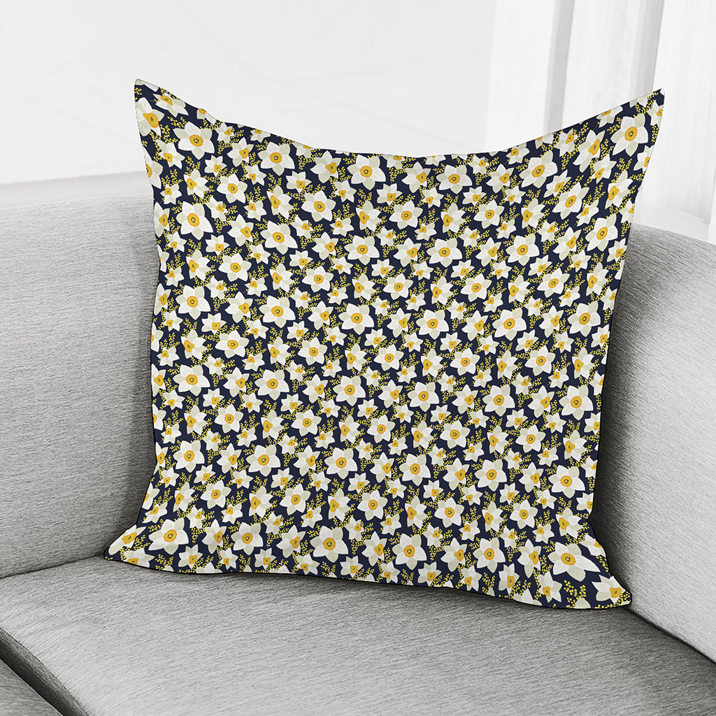 White Daffodil Flower Pattern Print Pillow Cover