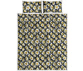 White Daffodil Flower Pattern Print Quilt Bed Set