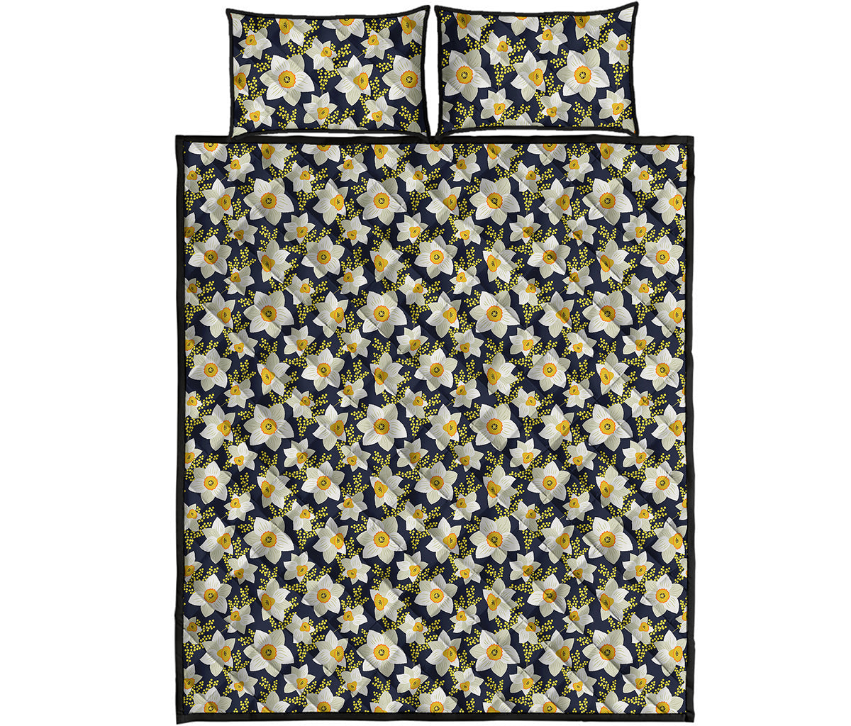 White Daffodil Flower Pattern Print Quilt Bed Set