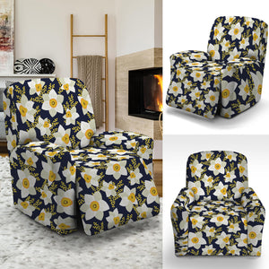 White Daffodil Flower Pattern Print Recliner Slipcover