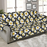 White Daffodil Flower Pattern Print Sofa Protector