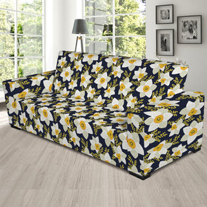 White Daffodil Flower Pattern Print Sofa Slipcover