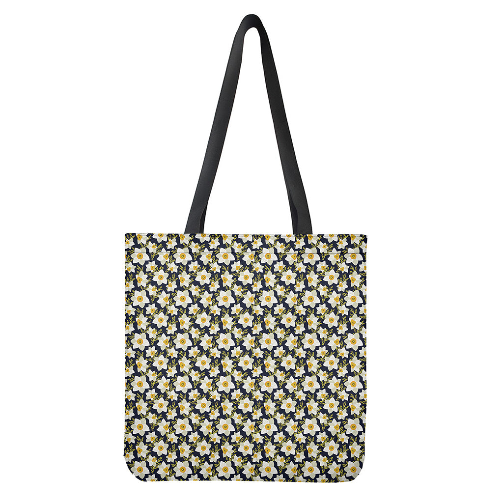 White Daffodil Flower Pattern Print Tote Bag