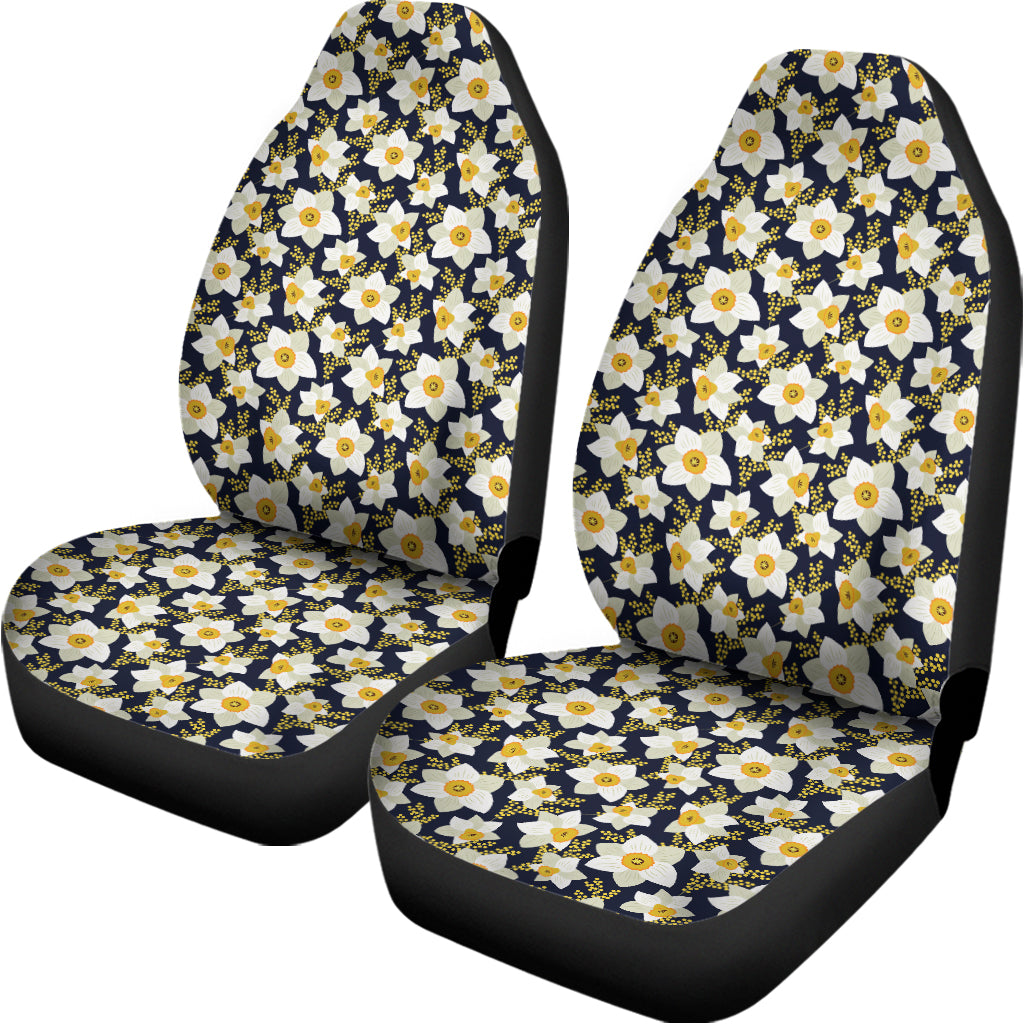 White Daffodil Flower Pattern Print Universal Fit Car Seat Covers
