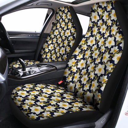 White Daffodil Flower Pattern Print Universal Fit Car Seat Covers