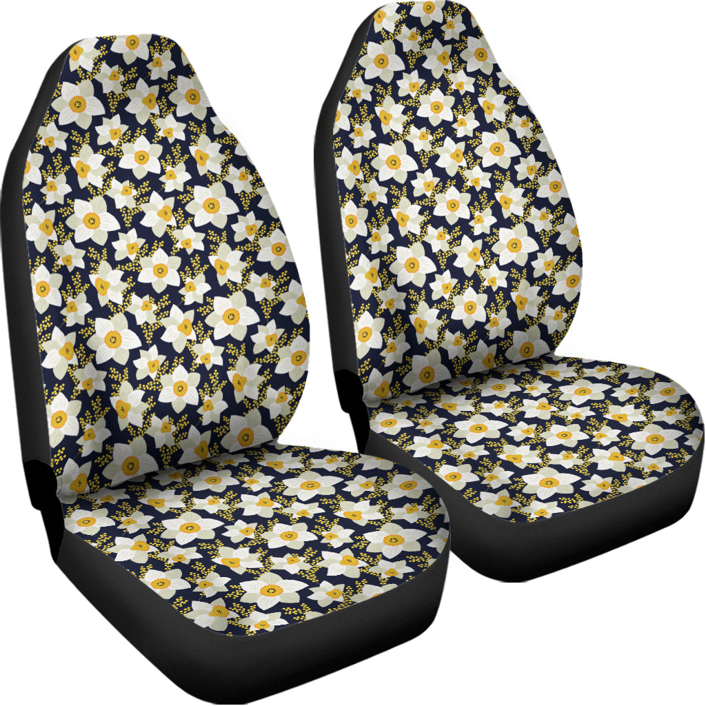 White Daffodil Flower Pattern Print Universal Fit Car Seat Covers