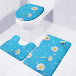 White Daisy Flower Print 3 Piece Bath Mat Set