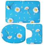White Daisy Flower Print 3 Piece Bath Mat Set