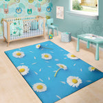 White Daisy Flower Print Area Rug