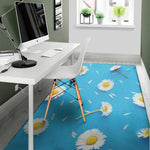 White Daisy Flower Print Area Rug