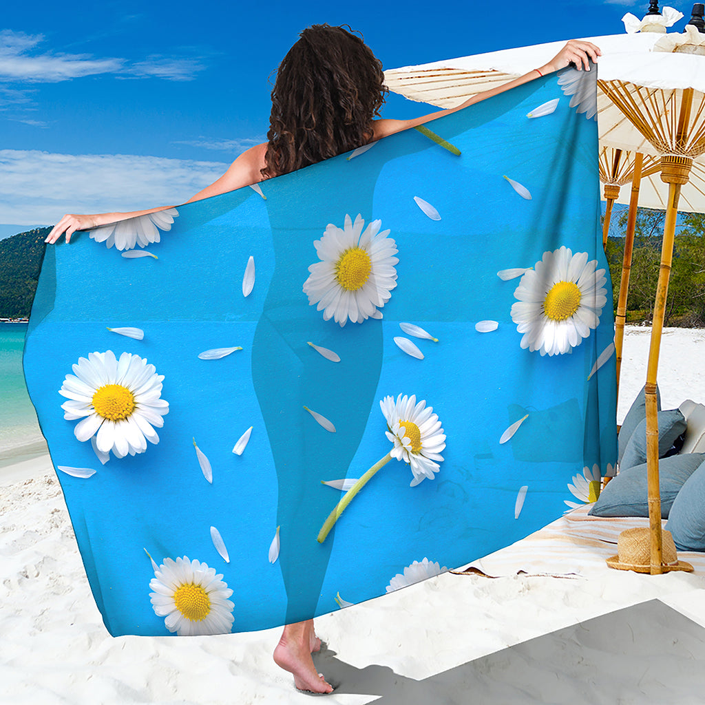 White Daisy Flower Print Beach Sarong Wrap