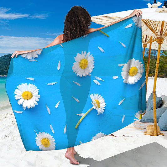 White Daisy Flower Print Beach Sarong Wrap