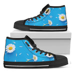 White Daisy Flower Print Black High Top Shoes
