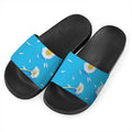 White Daisy Flower Print Black Slide Sandals