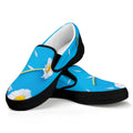 White Daisy Flower Print Black Slip On Sneakers
